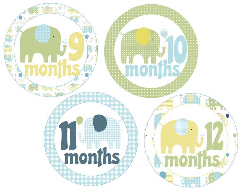 Baby Monthly Onesie Stickers Boy Fun Elephants