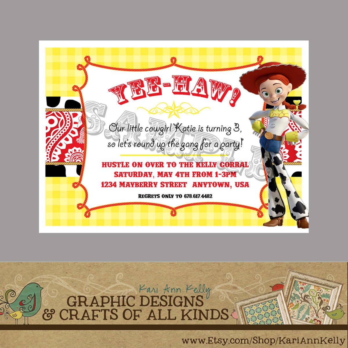 Jessie Toy Story Party Invitation - Custom Birthday Invitations - Print Yourself - Cowgirl Western Party