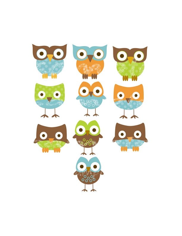 Set of 10 Iron On OWL Appliques for  Baby Boy Shower, Blue, Green, 4.5x4" Decorate Onesies