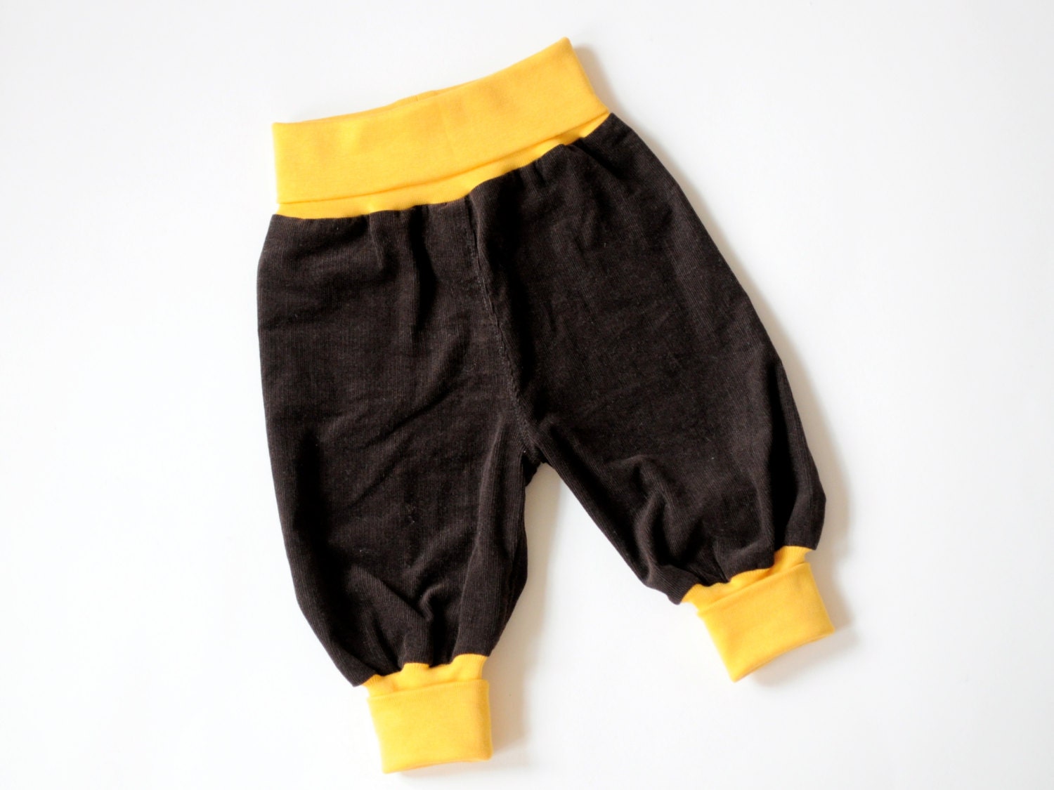 Baby boy baggy pants - Organic Children Clothing, Baggy trousers, Brown Cord with yellow cuffs