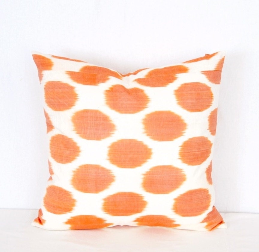 20 inch ikat pillow cover Polka dots, Orange and white