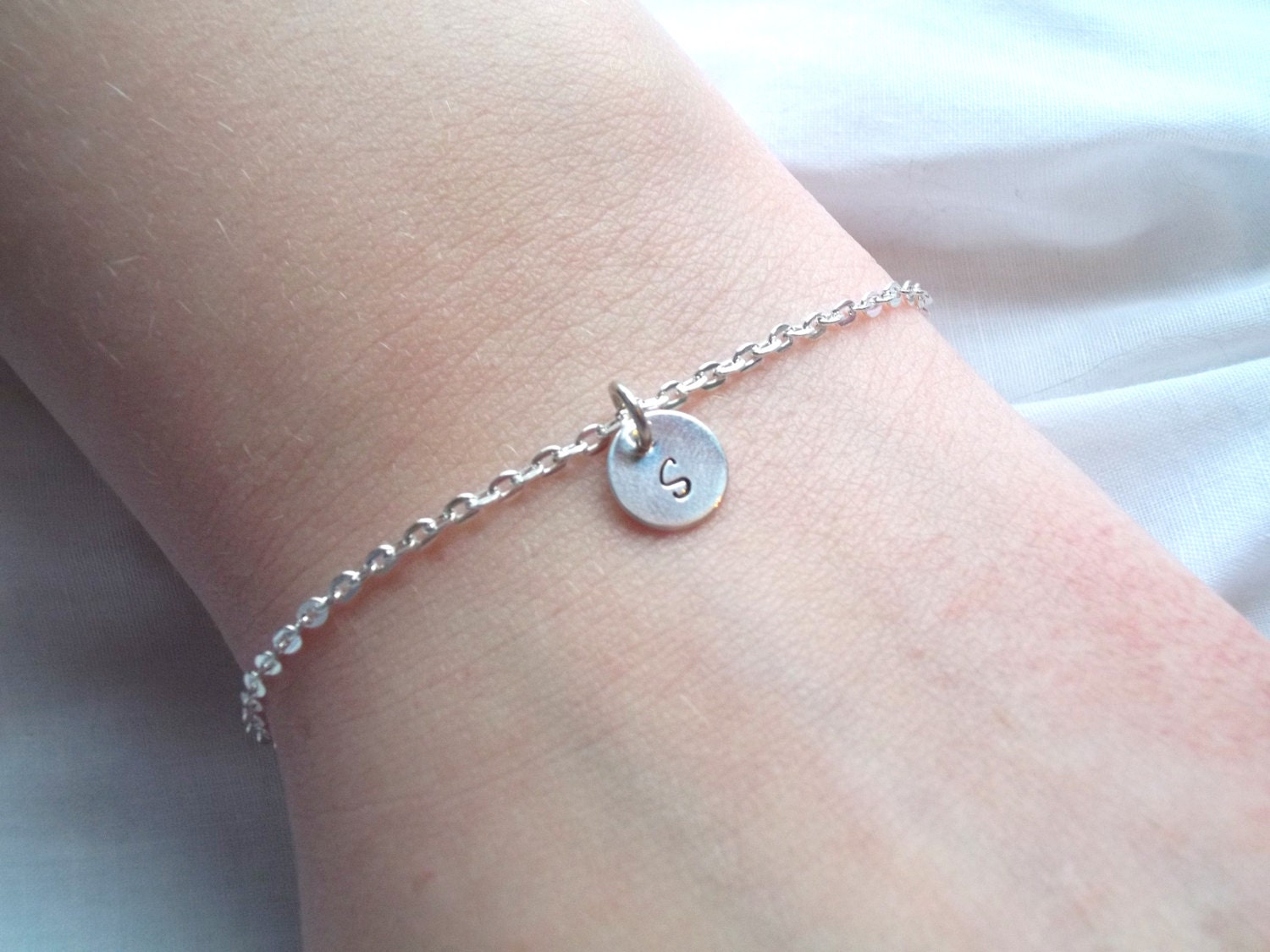 Single Initial Bracelet -- Personalized, Bridesmaids Gift, Mother's Bracelet, Sterling Silver --MADE TO ORDER