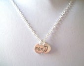 Hand Stamped Mom Necklace w/ Heart -- Sterling Silver, Mother's Necklace, Mother's Day, I Love Mom, Keepsake -- MADE TO ORDER