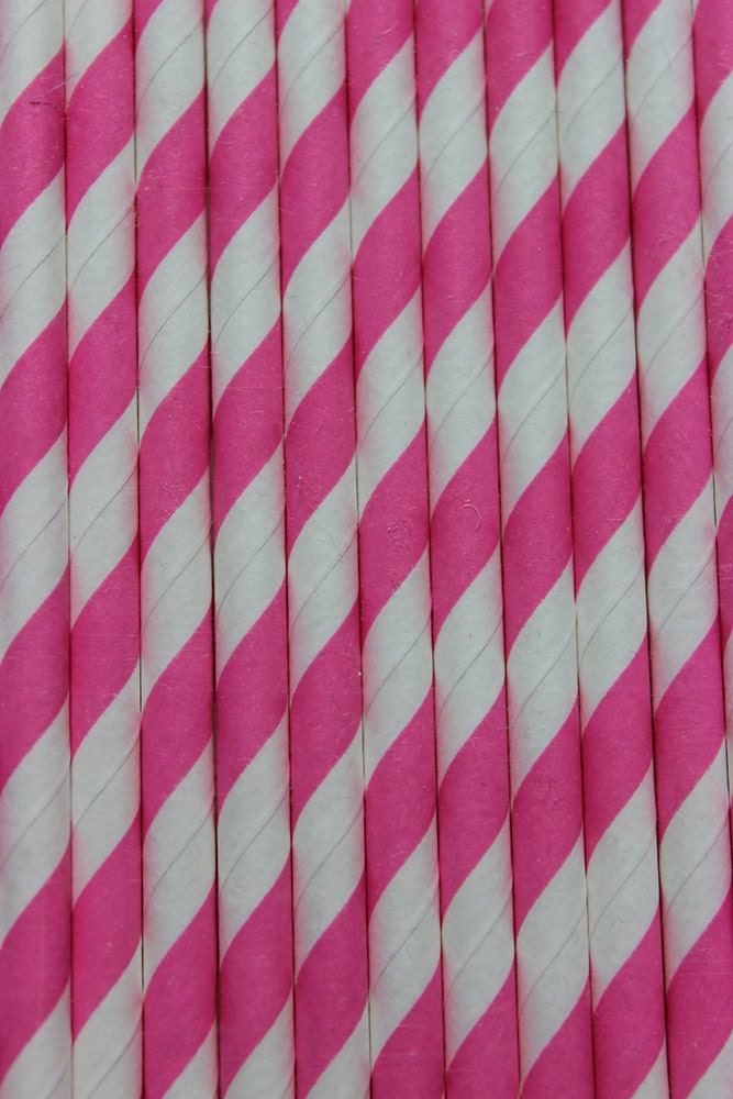 24 Bubblegum Pink & White Valentine Striped Paper Drinking Straws - Red Stripes - Perfect for your party, baking or crafts
