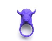 CLEARANCE SALE - Blue Bison Head Ring, Buffalo ring, Wild Animal Ring, Modern Jewelry, Bison with antlers, gift for the cool boyfriend, Dud