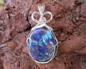 Large Purple Mohave Turquoise Gem Stone Sterling Silver Wire Wrapped Pendant Necklace