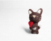 Brownie Cat - needle felted wool brooch, crystal bead
