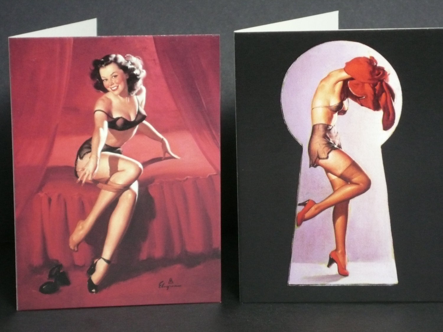 Naughty Cards PinUp Calendar Girls Red mini Set of 2