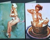 Birthday Suit Cards PinUps Bathing Bubble Bath Beauty Gil Elvgren Mini NoteCards