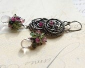 Wire Wrapped Sterling Silver Earrings Dangle Tourmaline October Birthstone