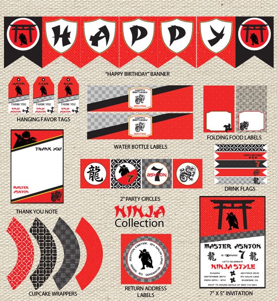 Ninja Birthday Collection Complete Printable Party Il_570xn