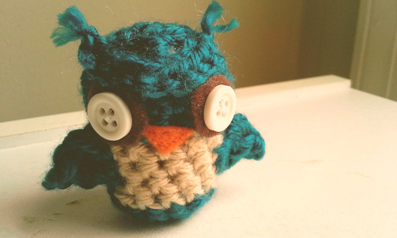 Owl Crochet Stuffed Doll Toy Adorable Baby Blue Brown Buttons