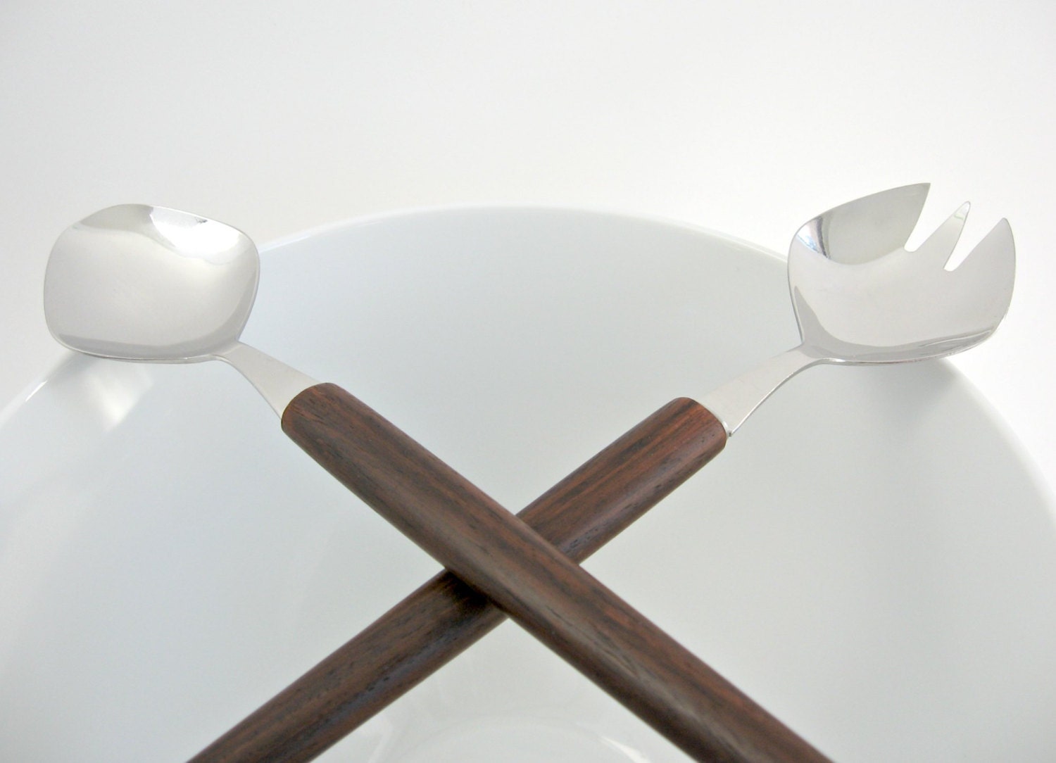 Danish Modern Rosewood and Stainless Salad Servers / Serving Utensils / Serving Set / Reluxsil Germany / Mid Century Modern