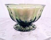 Recycled Olive Green Jeannette Glass Candy Dish Handmade Scented Soy Candle
