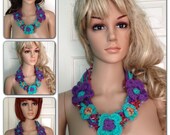 Ooak Unique,womens,ladies,purple,green crochet knitted lariat,necklace,neckwarmer,neckband,crochet jewellery,gift for her.