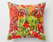 DECORATIVE PILLOW COVER 18 x 18 Throw Cushion Forever Always Infinity Eternity Love Romance Romantic Red Roses Floral