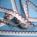 Cluny Lace Trim, Burgundy / White, 1/2" inch wide, 1 Yard, For Scrapbook, Mixed Media, Apparel, Home Decor, Accessories
