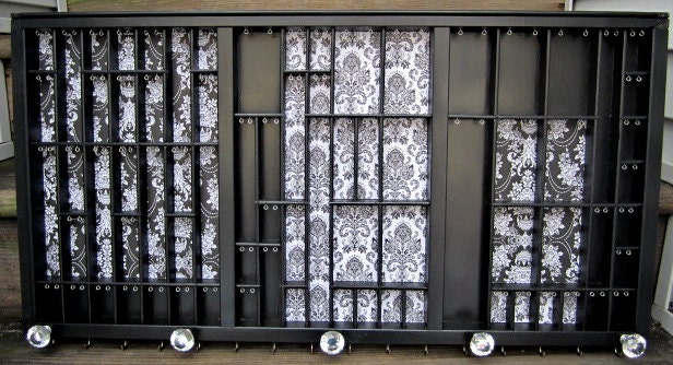 Dramatic & Gorgeous Printer Drawer Jewelry Display. Earring Holder. Accessory Storage