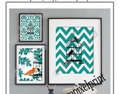 Bird Collage Blue Yellow Black Art Wall Gallery Digital Print  -Set of (3) -  Prints -  16x20, 8x10, 5x7, (UNFRAMED)