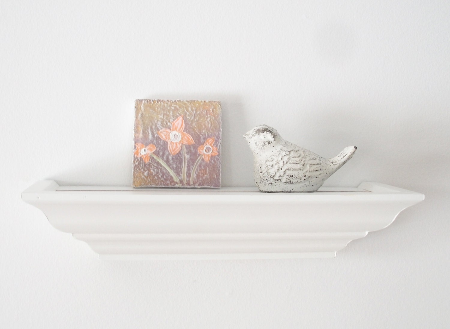 Mini Painting 3" X 3" On Canvas" Rain Showers " Neutral Orange And White Whimsical Modern Rustic Cottage  Decor