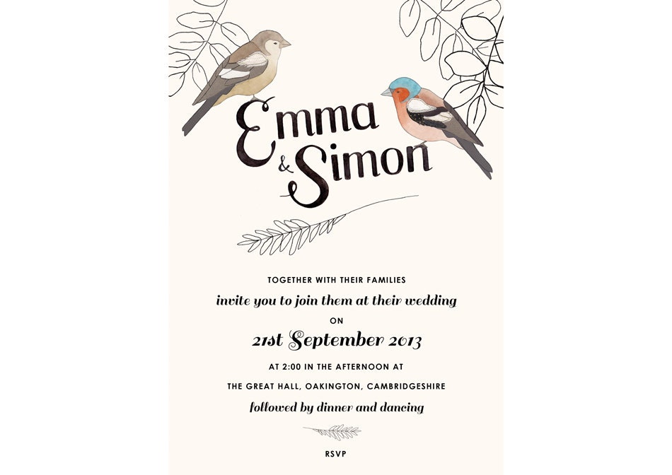 Customised Printable Wedding Invitation - Chafinch