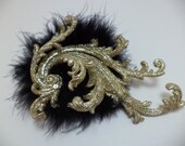 Rockabilly, Psychobilly, Pin Up Girl, Burlesque, Goth, Wedding, Glitter, Black, Feather, Silver, Gold, Swirl, Hair Clip, Fascinator