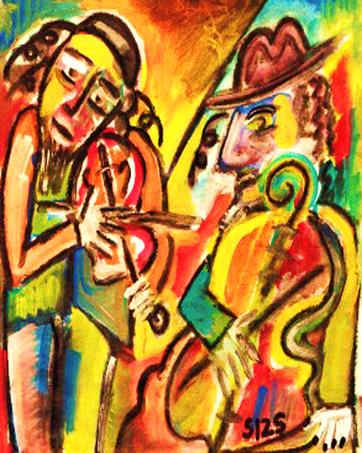 JUDAICA - Klezmer Music Band' - SILBERZWEIG ORIGINAL Art Print  - Wedding, Eastern Europe,Traditional, Israel, Hebrew, Judaica,