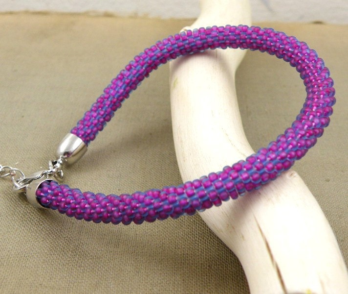 Beads crochet rope bracelet , beadwork jewelry , beaded bracelet , purple bracelet