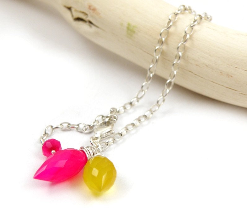 Neon party bracelet  ,birthstone jewelry , summer jewelry , sterling silver chain