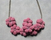 PRIMAVERA- textile/fabric statement flowers necklace in beautiful pale pink , femenine, hand sewn soft sculpture