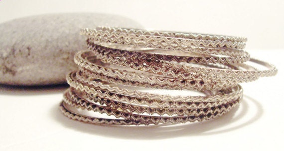 Set of 15 Vintage Boho Tribal Silver Stacking Bangles