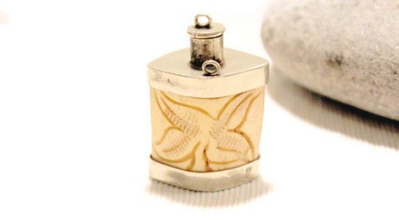 Antique Carved Bone and Sterling Silver Snuff Bottle