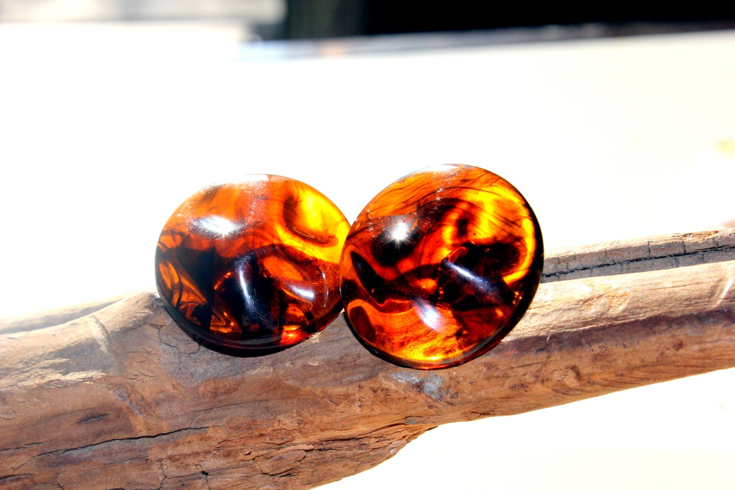 Mid Century Root Beer Lucite Earrings Post Back Warm Brown FREE North American Shipping