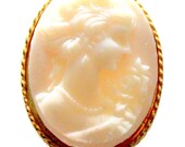 Small Victorian Style Carved Shell Cameo Brooch Cream