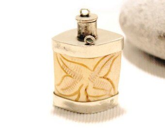 Antique Carved Bone and Sterling Silver Snuff Bottle