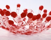 Bright Red and Clear Fused Glass "Coral" Bowl
