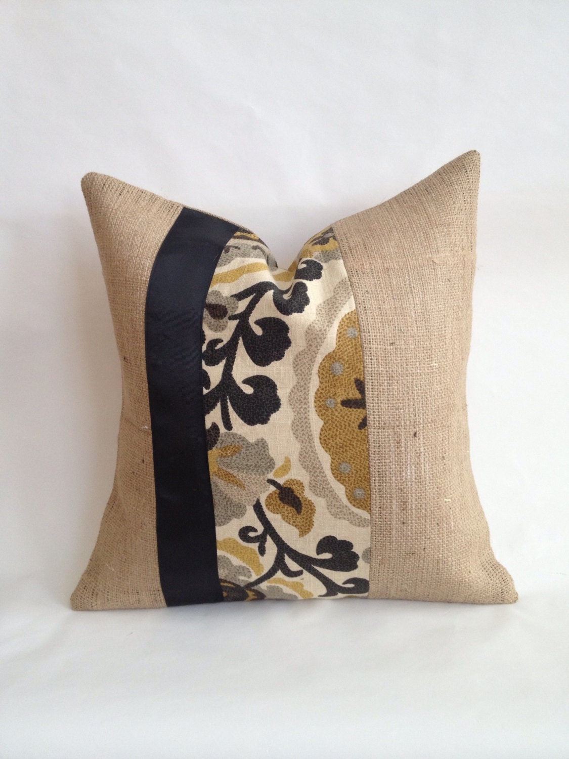Black and Gold Suzanni Fabric & Burlap Pillow Cover