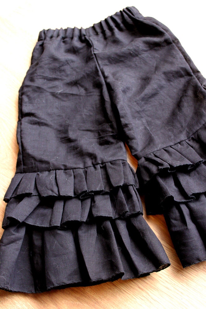 Black Linen/Cotton Ruffled Pants 2 3 4 5