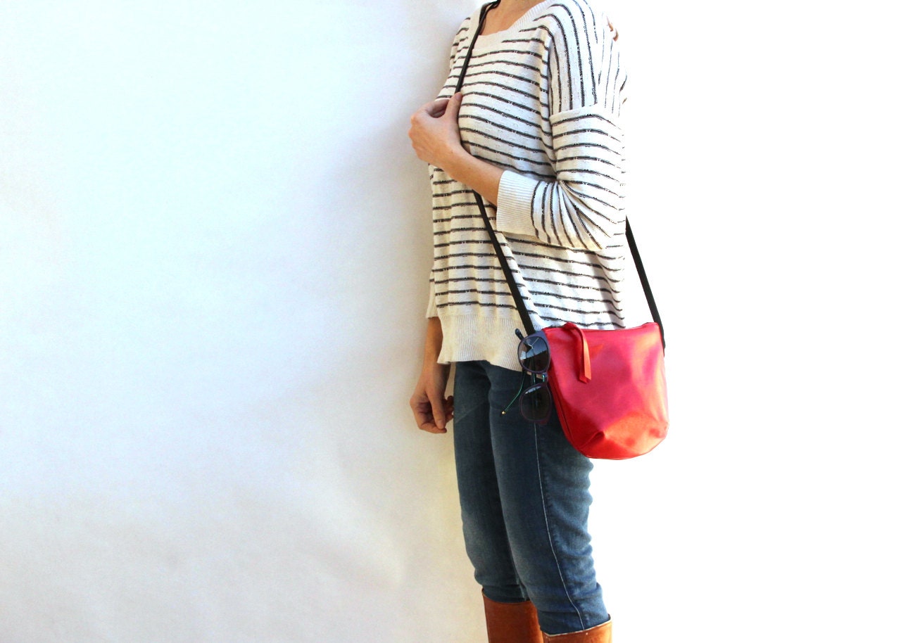 RED HOT - leather purse, leather women bag, cross body bag, small leather bag