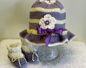 Sweet Spring all Natural Lavender Baby Hat & Bootie Set