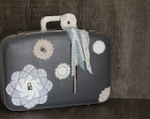 Romanic Chic Vintage Blue Suitcase Upcycled Doily Vintage Lace Travel