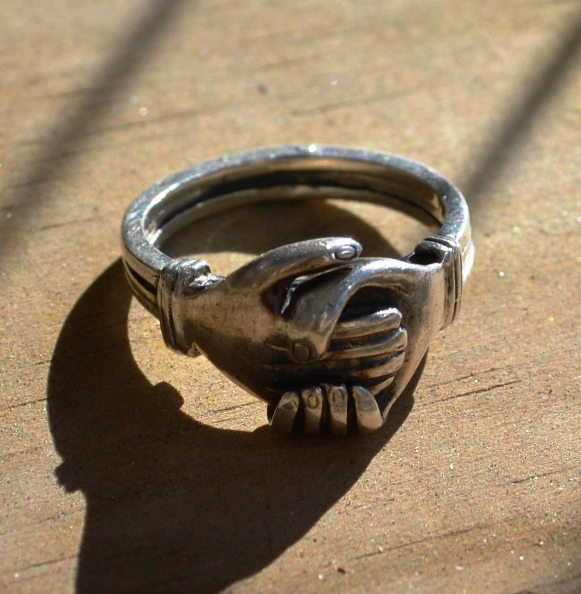 Beautiful antique victorian style sterling silver fede gimmel articulated ring with heart / wedding ring / promise ring / steampunk