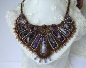 SALE Seedbead embroidered bib necklace AMETHYST embroidery mothers day Seed Bead Jewelry EBW team