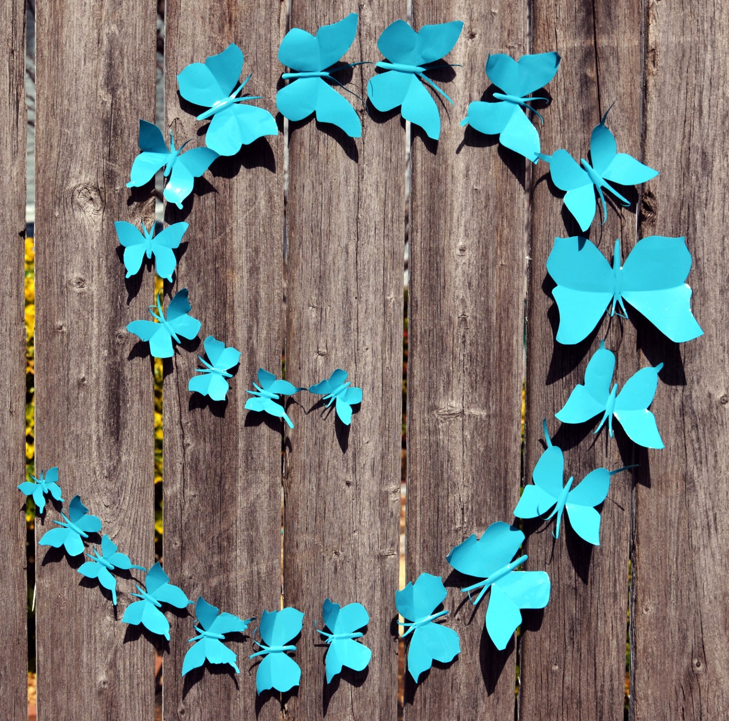 Metal Wall Art Decor, 3D Butterfly Art, Eco-friendly Art, Recycled Aluminum Cans, Decorative Pins - Teal Butterfly (Small kit, 25 pieces)