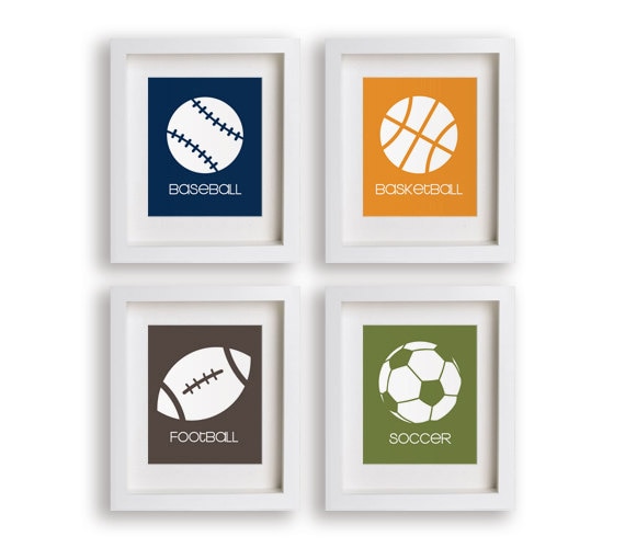 Let's Play Ball - Set of Four 5x7 Sports Prints - Nursery Art, Boys Room Art, Modern Kids Art, Playroom Decor, Babys Art, Athletic