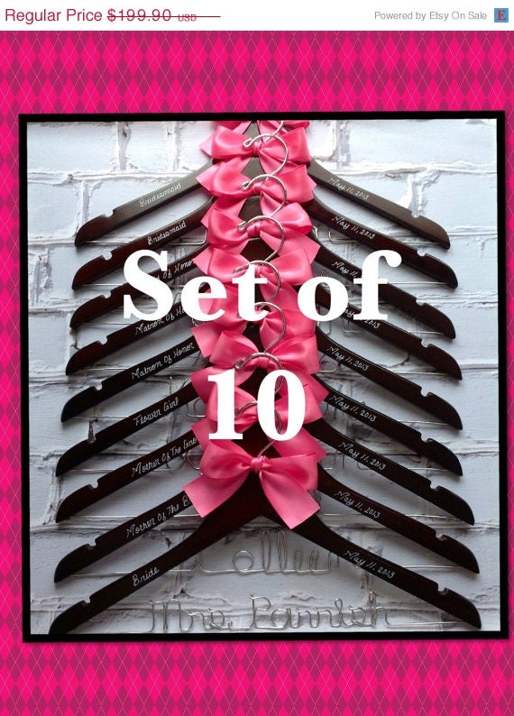 20% OFF SALE Set of 10  Custom Wedding Hangers/ personalized / natural finish / cherry finish / wire hanger/ personalize