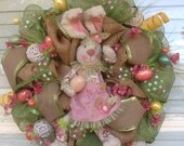 Burlap and Deco Mesh Easter Bunny Wreath