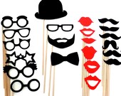DIY YOU GLUE 22 Photo Booth Props - Mustache Moustache Beard Lips on a stick prop - Birthdays, Weddings, Parties - Photobooth Props
