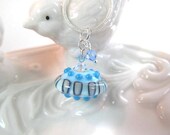 Necklace lampwork saucer in blues with crystals, bead by Desert Bug