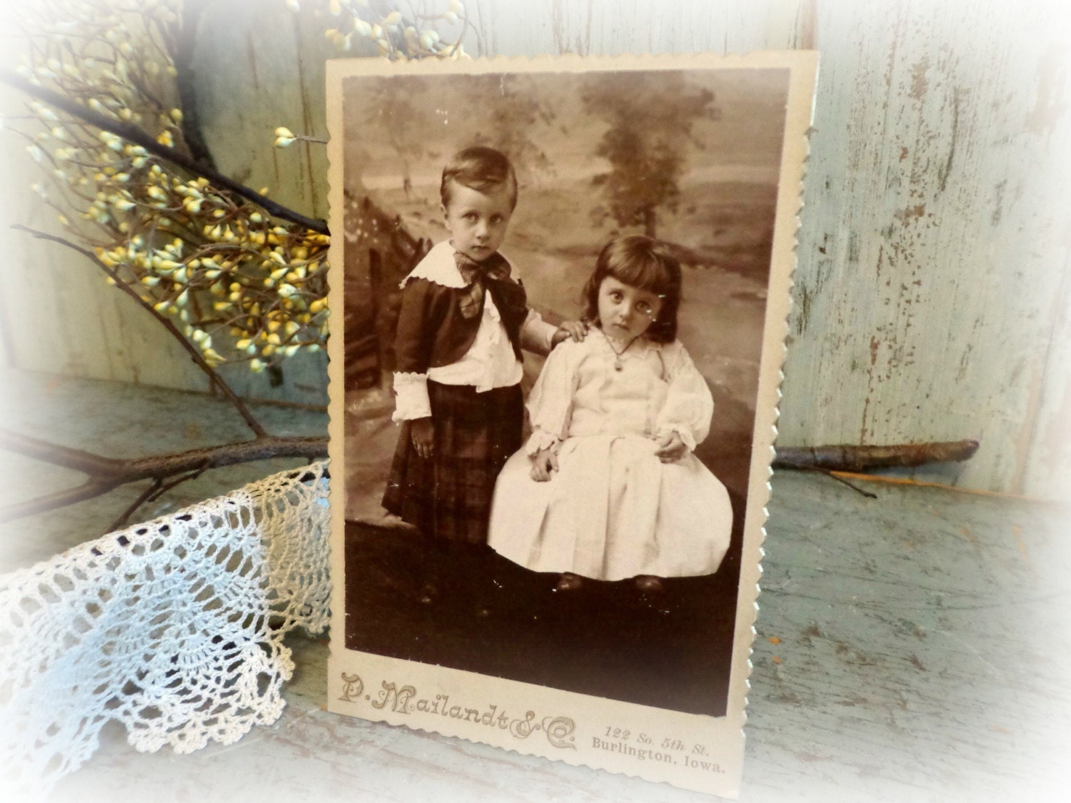 antique victorian photograph  / cabinet card / timid brother & sister / EPSTeam
